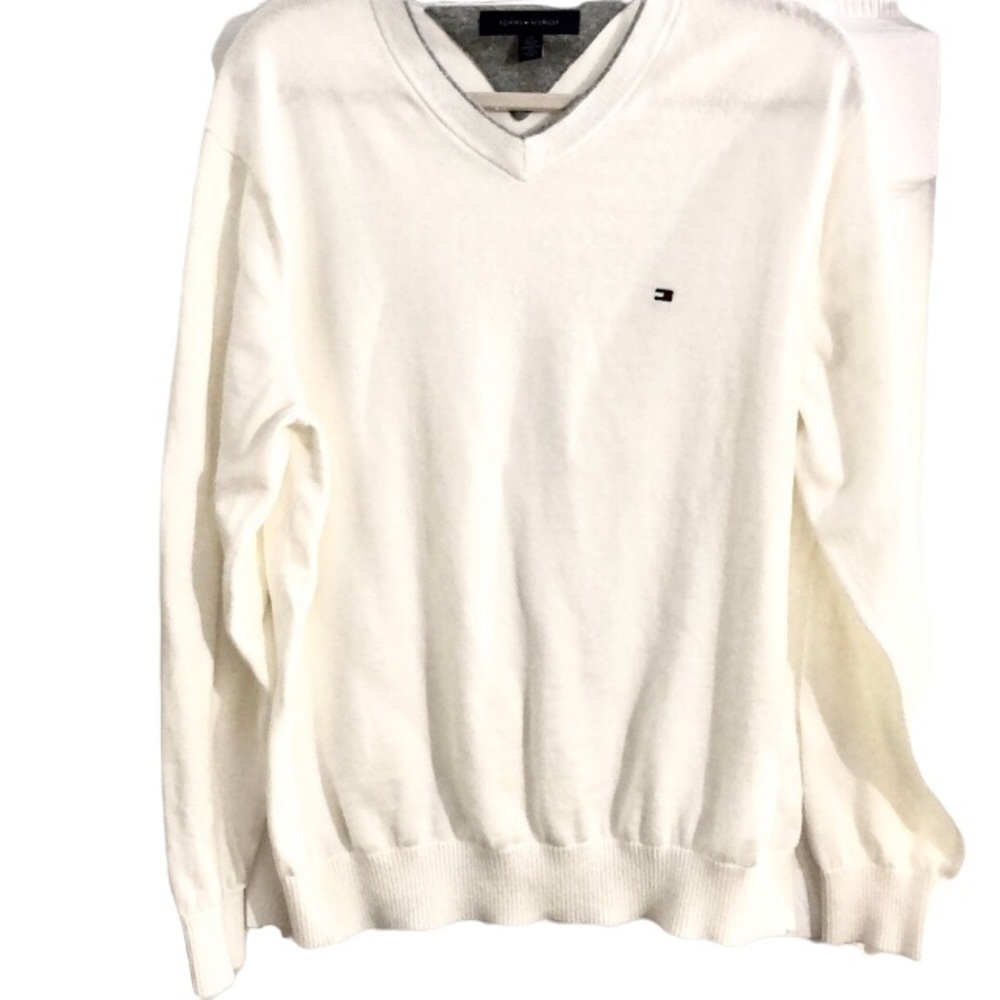 Tommy Hilfiger white men’s V-neck sweater, L